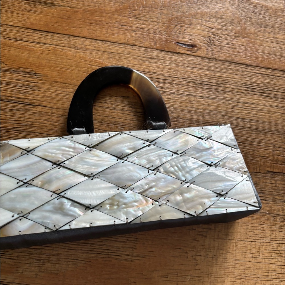 Cream and Black Quilted Mini Bag with Black Handle